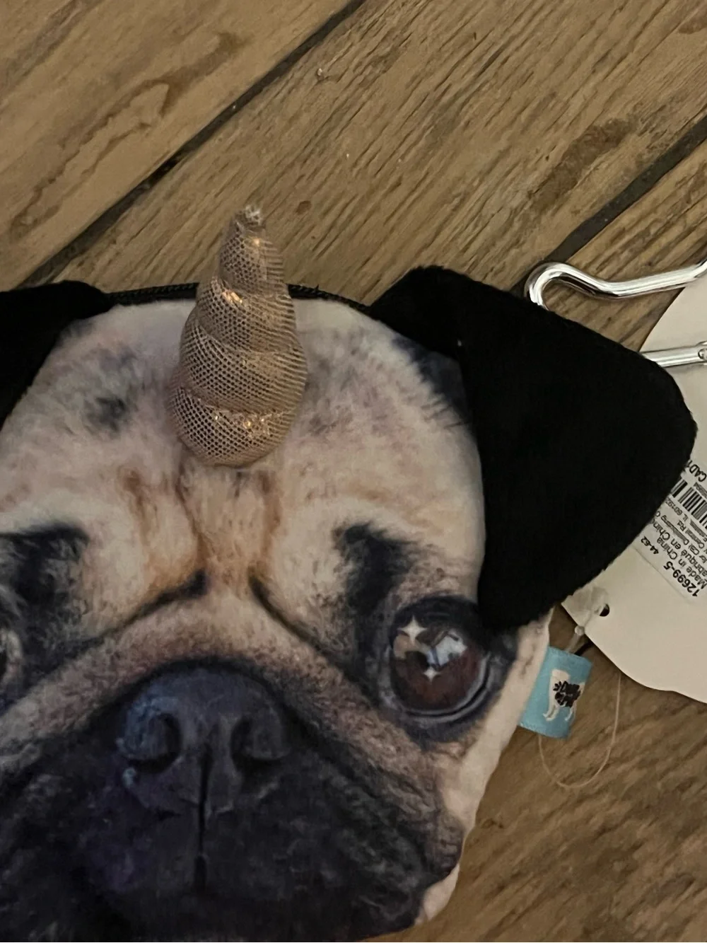 Super Cute Pug Dog Face W/Horn Zip Coin Wallet Pouch. New Keychain
